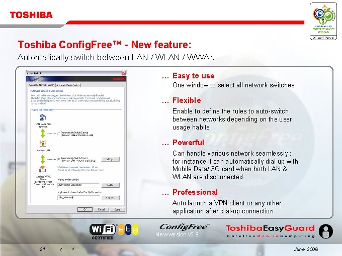 Toshiba Config. Free™ - New feature: Automatically switch between LAN / WWAN … Easy