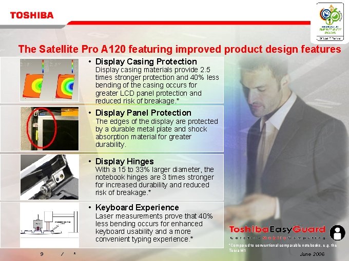 The Satellite Pro A 120 featuring improved product design features • Display Casing Protection