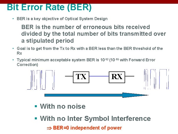 Bit Error Rate (BER) • BER is a key objective of Optical System Design