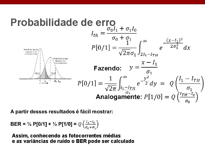 Probabilidade de erro Fazendo: 2 I 1 - ITH Assim, conhecendo as fotocorrentes médias