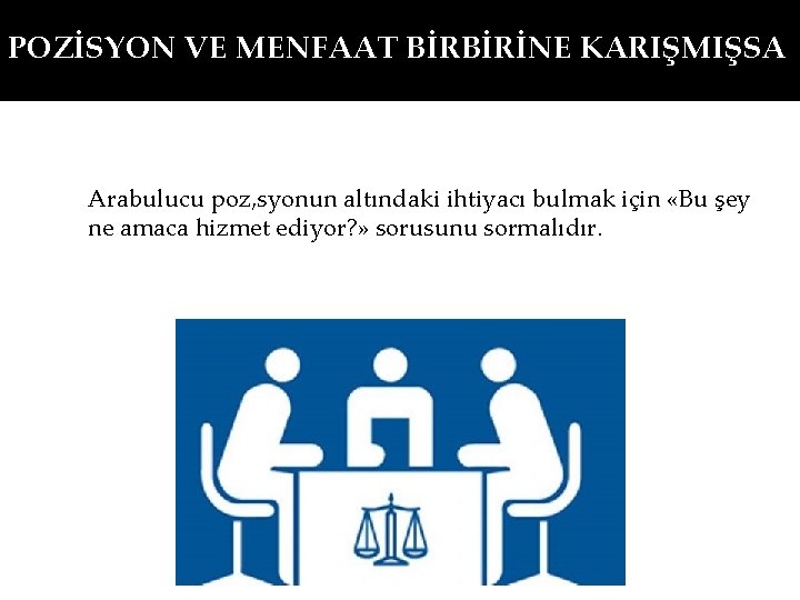 POZİSYON VE MENFAAT BİRBİRİNE KARIŞMIŞSA Arabulucu poz, syonun altındaki ihtiyacı bulmak için «Bu şey