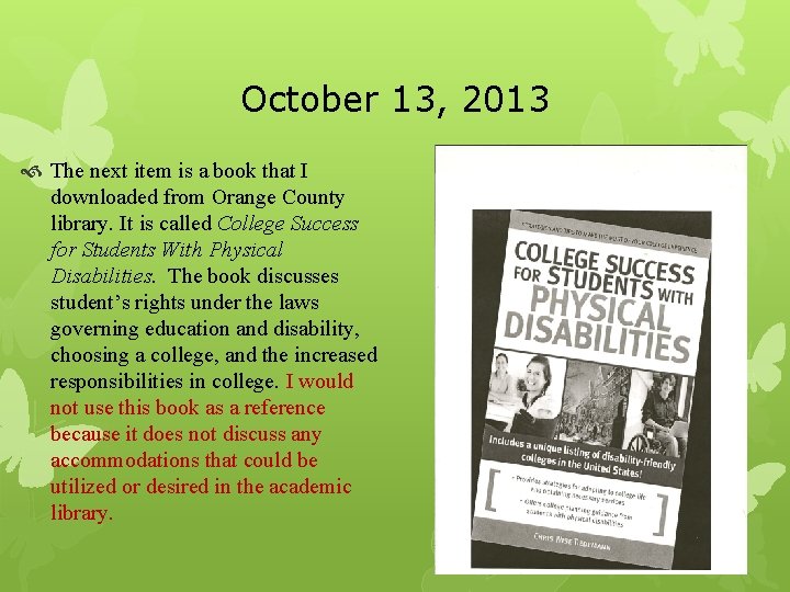 October 13, 2013 The next item is a book that I downloaded from Orange