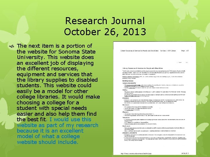 Research Journal October 26, 2013 The next item is a portion of the website