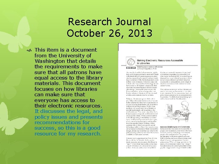 Research Journal October 26, 2013 This item is a document from the University of