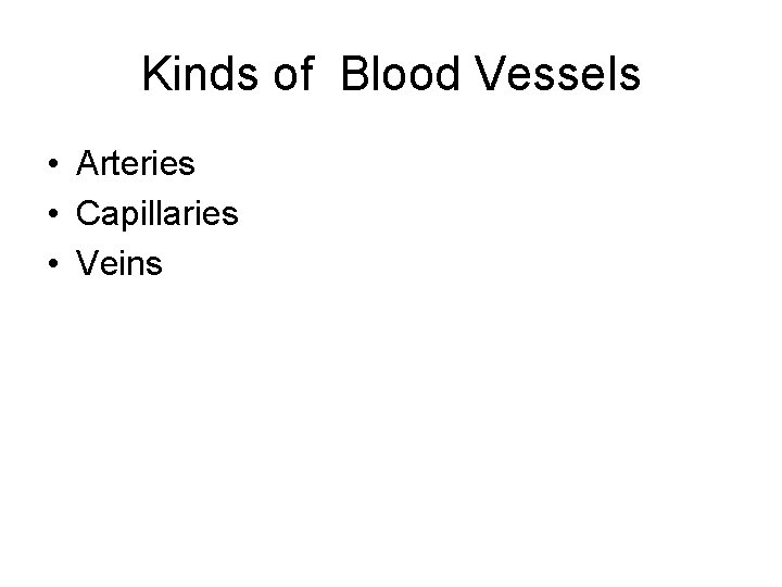 Kinds of Blood Vessels • Arteries • Capillaries • Veins 