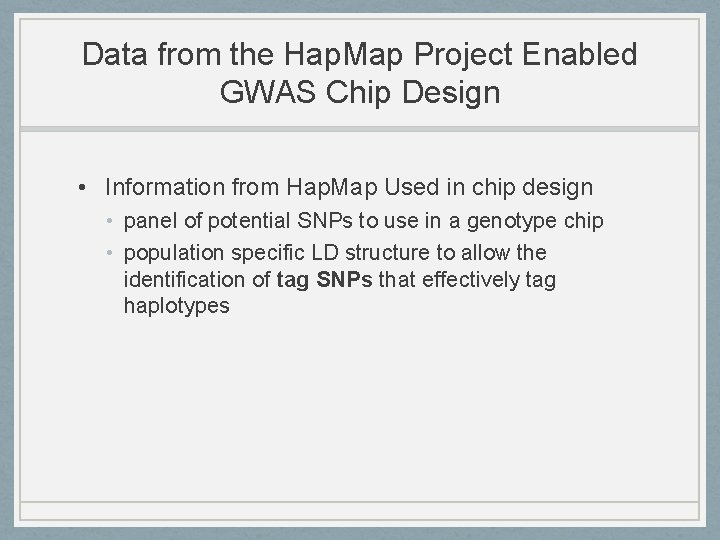 Data from the Hap. Map Project Enabled GWAS Chip Design • Information from Hap.