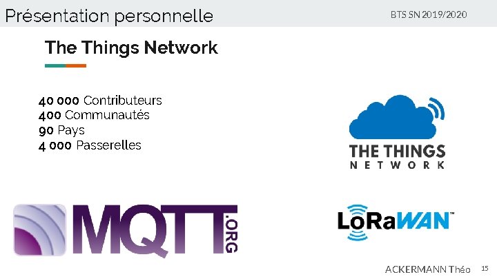 Présentation personnelle BTS SN 2019/2020 The Things Network 40 000 Contributeurs 400 Communautés 90