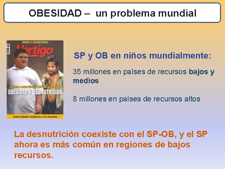 OBESIDAD – un problema mundial SP y OB en niños mundialmente: 35 millones en