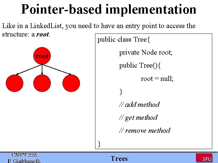 Pointer-based implementation Like in a Linked. List, you need to have an entry point Pointer-based implementation Like in a Linked. List, you need to have an entry point