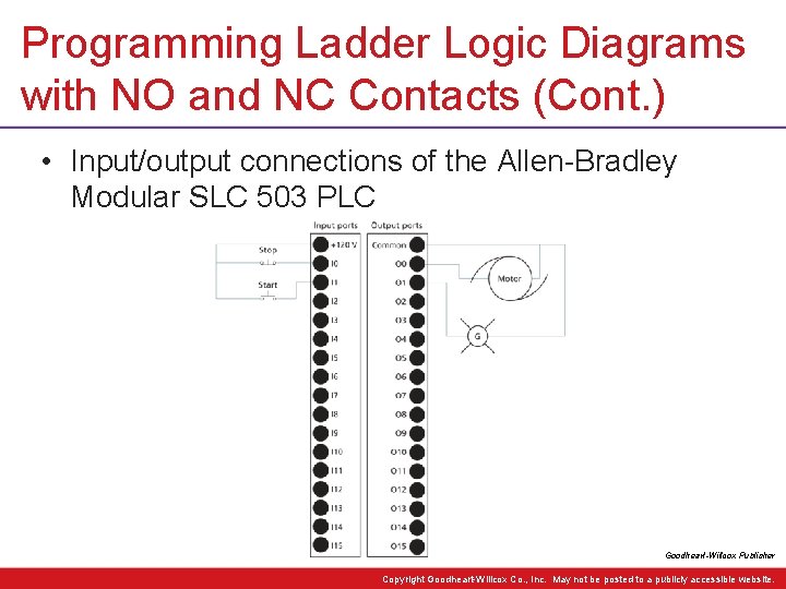 Programming Ladder Logic Diagrams with NO and NC Contacts (Cont. ) • Input/output connections