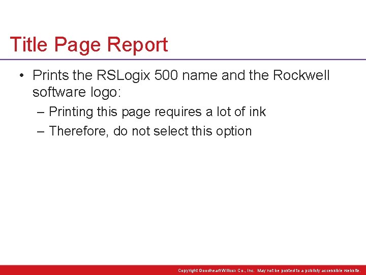 Title Page Report • Prints the RSLogix 500 name and the Rockwell software logo: