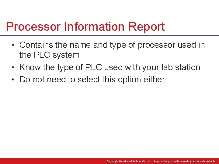 Processor Information Report • Contains the name and type of processor used in the