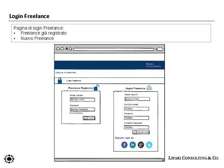 Login Freelance Pagina di login Freelance: • Freelance già registrato • Nuovo Freelance 3