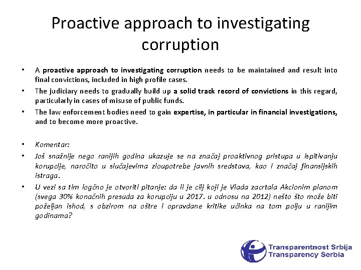 Proactive approach to investigating corruption • • • A proactive approach to investigating corruption