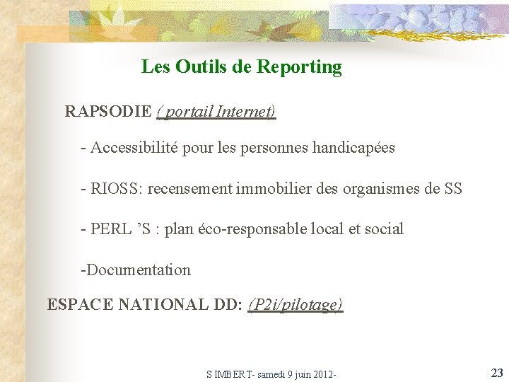 Les Outils de Reporting RAPSODIE ( portail Internet) - Accessibilité pour les personnes handicapées