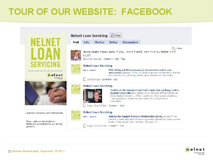 TOUR OF OUR WEBSITE: FACEBOOK 22 Webinar Wednesdays| September 14, 2011 