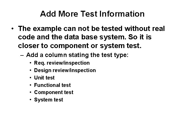 Add More Test Information • The example can not be tested without real code