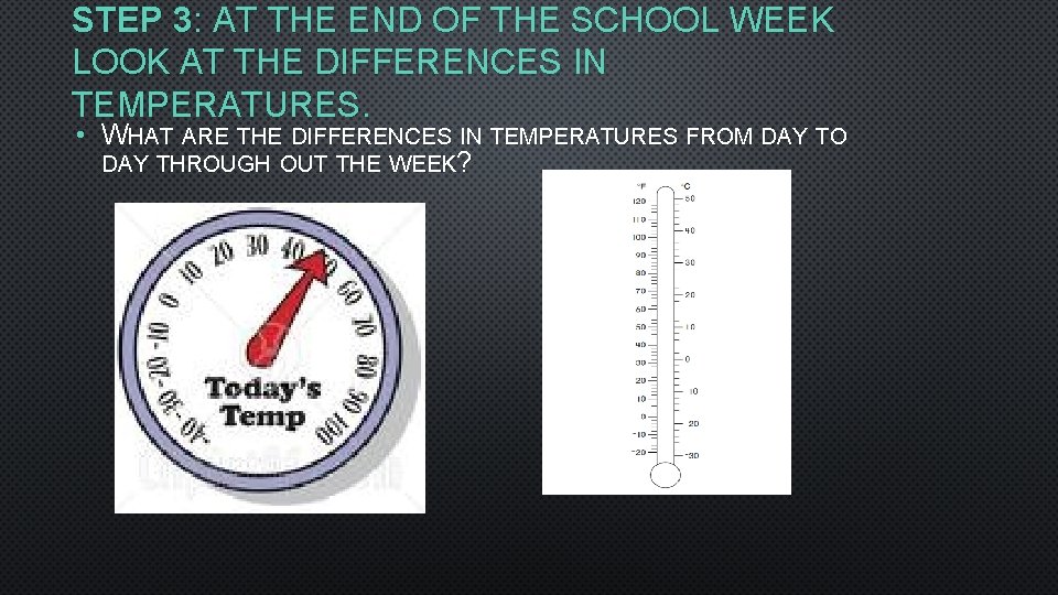 STEP 3: AT THE END OF THE SCHOOL WEEK LOOK AT THE DIFFERENCES IN
