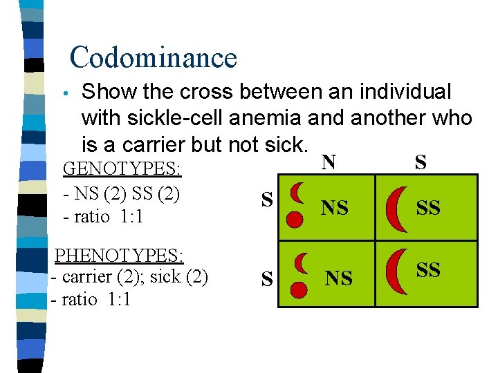 Codominance Show the cross between an individual with sickle-cell anemia and another who is