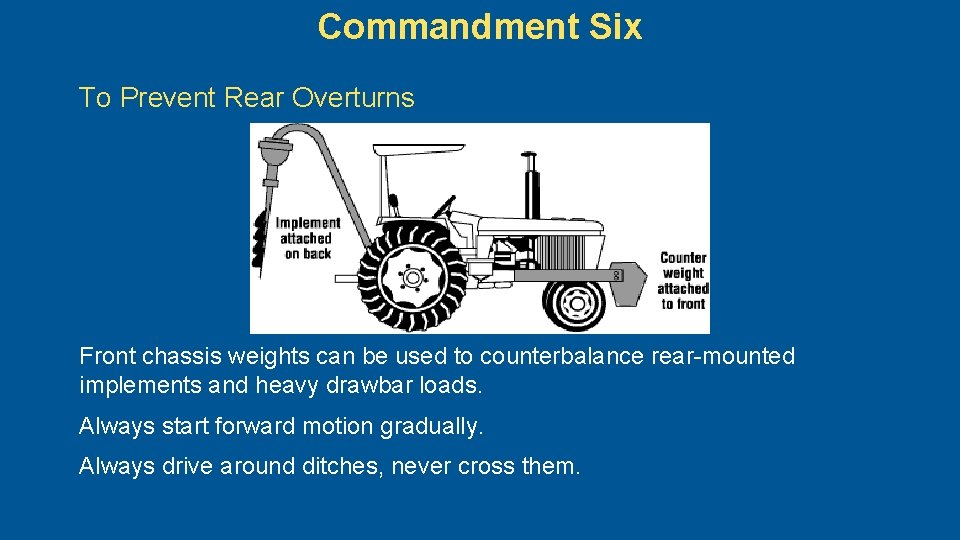Commandment Six To Prevent Rear Overturns Front chassis weights can be used to counterbalance
