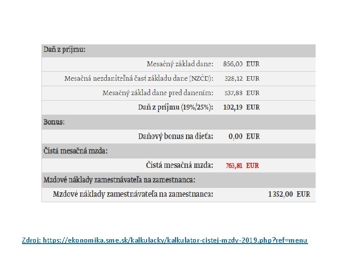 Zdroj: https: //ekonomika. sme. sk/kalkulacky/kalkulator-cistej-mzdy-2019. php? ref=menu 