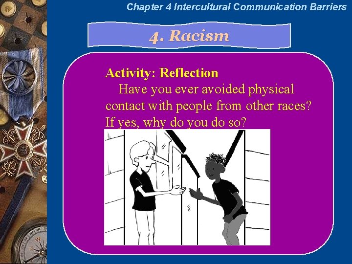 Chapter 4 Intercultural Communication Barriers 4. Racism Activity: Reflection Have you ever avoided physical
