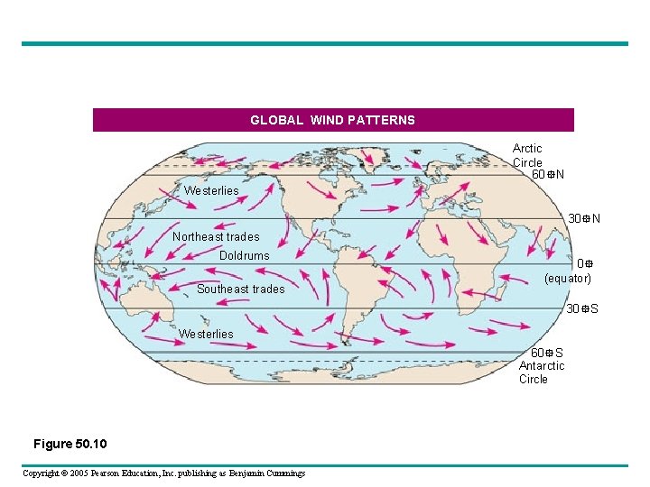 GLOBAL WIND PATTERNS Arctic Circle 60 N Westerlies 30 N Northeast trades Doldrums Southeast