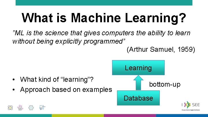 What is Machine Learning? ”ML is the science that gives computers the ability to