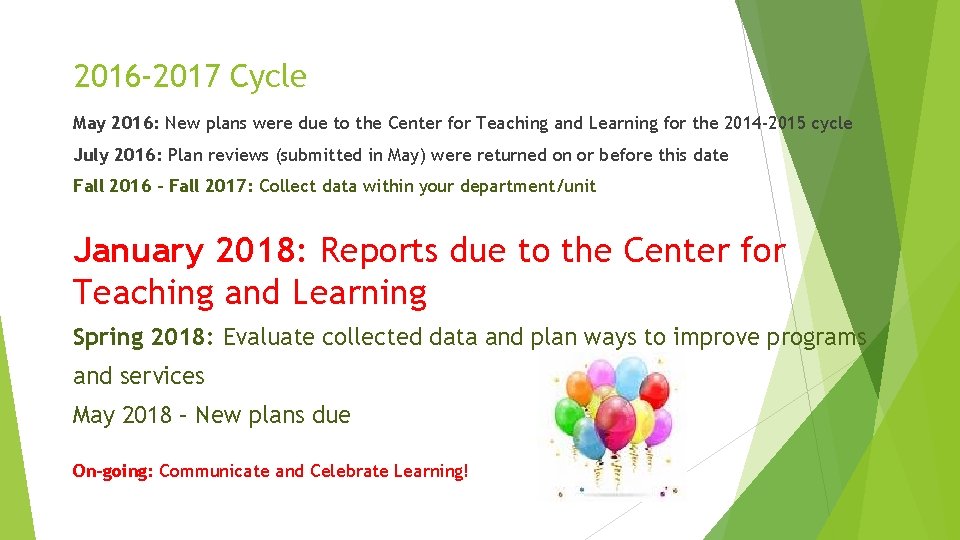 2016 -2017 Cycle May 2016: New plans were due to the Center for Teaching