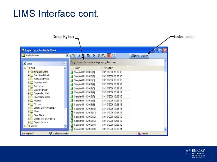 LIMS Interface cont. 