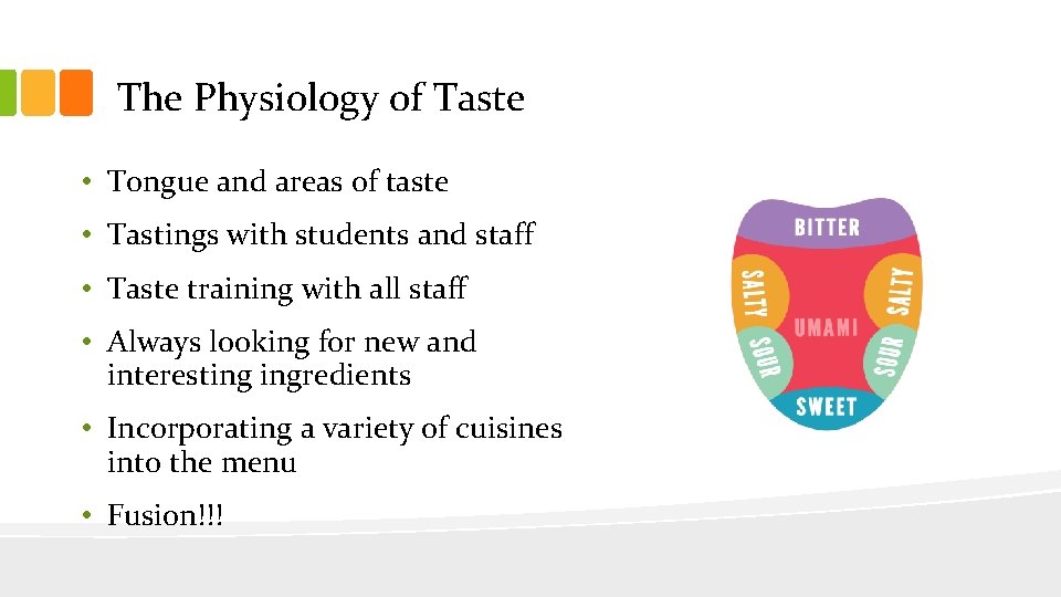 The Physiology of Taste • Tongue and areas of taste • Tastings with students