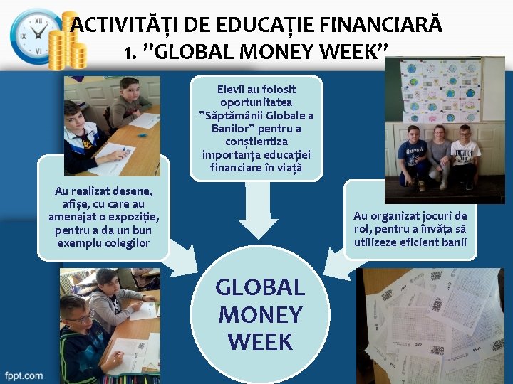 ACTIVITĂȚI DE EDUCAȚIE FINANCIARĂ 1. ”GLOBAL MONEY WEEK” Elevii au folosit oportunitatea ”Săptămânii Globale