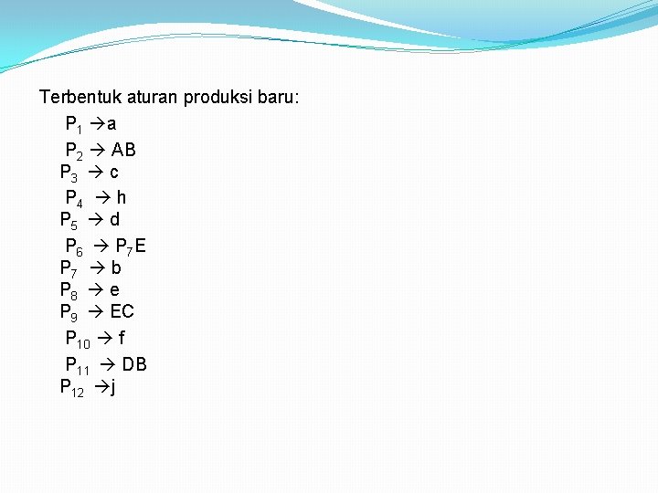 Terbentuk aturan produksi baru: P 1 a P 2 AB P 3 c P