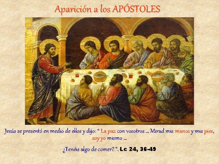 Aparición a los APÓSTOLES Jesús se presentó en medio de ellos y dijo: “