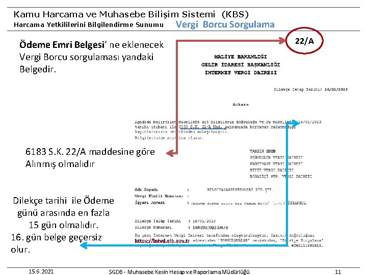 Kamu Harcama ve Muhasebe Bilişim Sistemi (KBS) Harcama Yetkililerini Bilgilendirme Sunumu Vergi Borcu Sorgulama