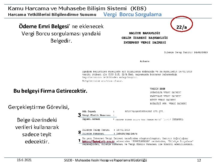 Kamu Harcama ve Muhasebe Bilişim Sistemi (KBS) Harcama Yetkililerini Bilgilendirme Sunumu Vergi Borcu Sorgulama