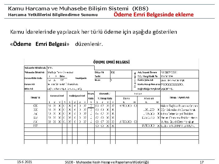 Kamu Harcama ve Muhasebe Bilişim Sistemi (KBS) Harcama Yetkililerini Bilgilendirme Sunumu Ödeme Emri Belgesinde