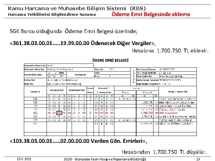 Kamu Harcama ve Muhasebe Bilişim Sistemi (KBS) Harcama Yetkililerini Bilgilendirme Sunumu Ödeme Emri Belgesinde