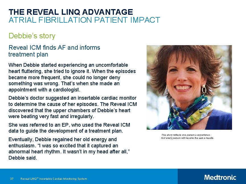 THE REVEAL LINQ ADVANTAGE ATRIAL FIBRILLATION PATIENT IMPACT Debbie’s story Reveal ICM finds AF