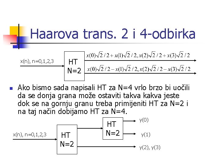 Haarova trans. 2 i 4 -odbirka x(n), n=0, 1, 2, 3 n HT N=2