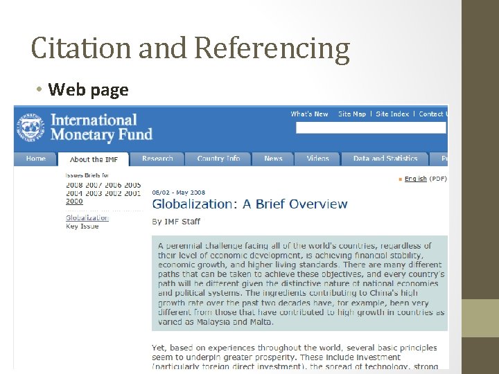 Citation and Referencing • Web page 