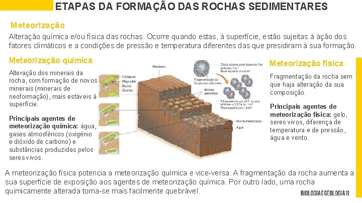 ETAPAS DA FORMAÇÃO DAS ROCHAS SEDIMENTARES Meteorização Alteração química e/ou física das rochas. Ocorre