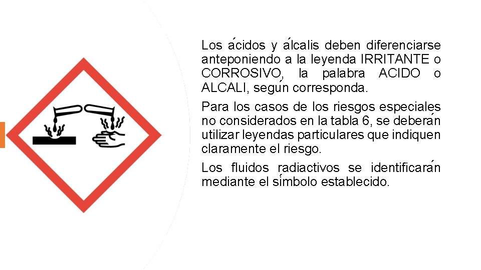Los a cidos y a lcalis deben diferenciarse anteponiendo a la leyenda IRRITANTE o