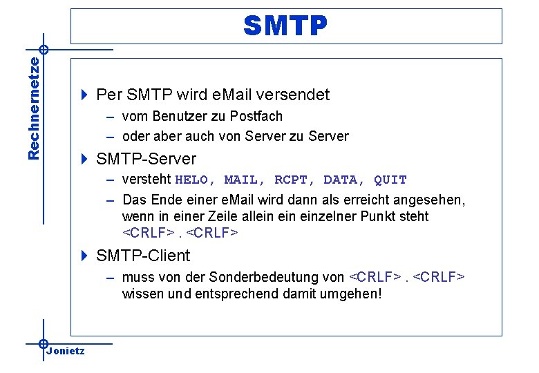 Rechnernetze SMTP 4 Per SMTP wird e. Mail versendet – vom Benutzer zu Postfach