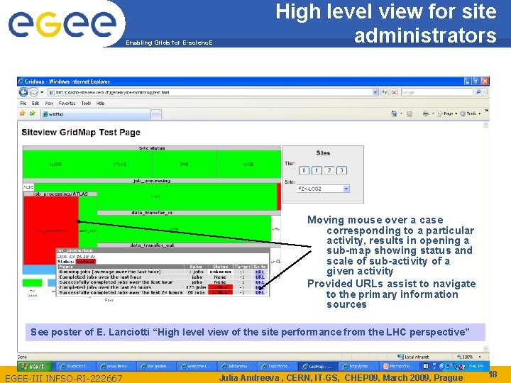 Enabling Grids for E-scienc. E High level view for site administrators Moving mouse over