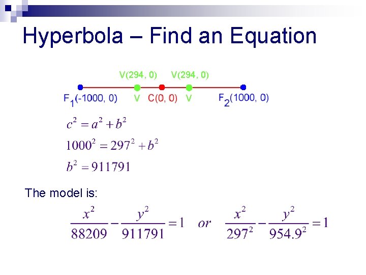 Hyperbola – Find an Equation The model is: V(294, 0) V V 