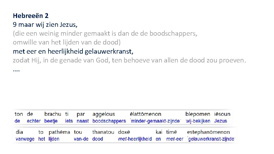 Hebreeën 2 9 maar wij zien Jezus, (die een weinig minder gemaakt is dan
