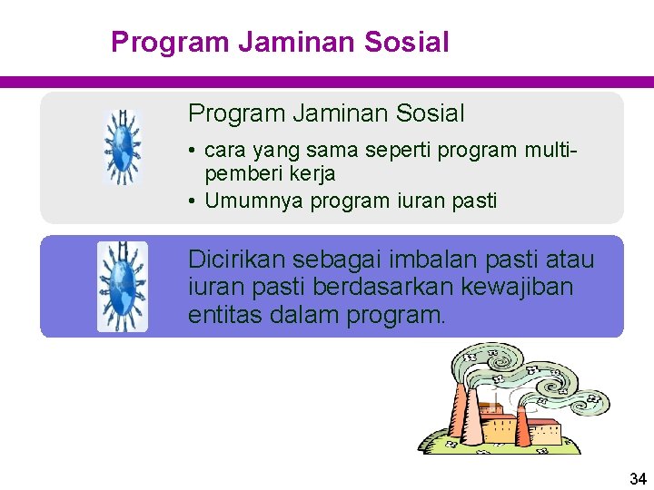 Program Jaminan Sosial • cara yang sama seperti program multipemberi kerja • Umumnya program