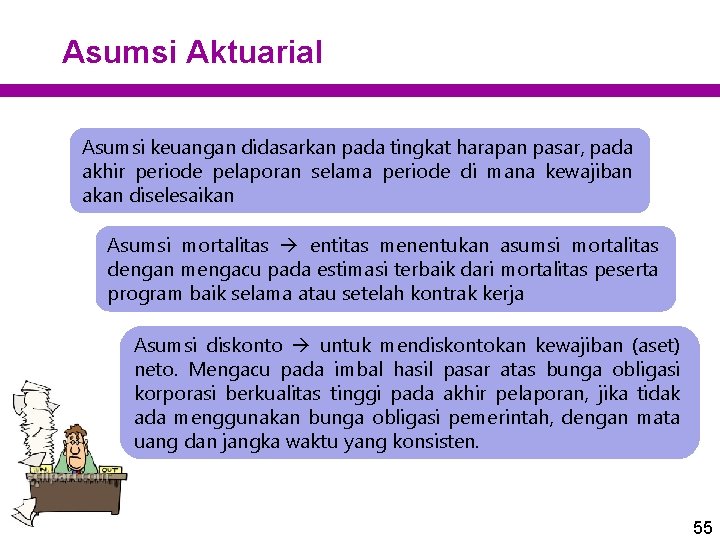 Asumsi Aktuarial Asumsi keuangan didasarkan pada tingkat harapan pasar, pada akhir periode pelaporan selama