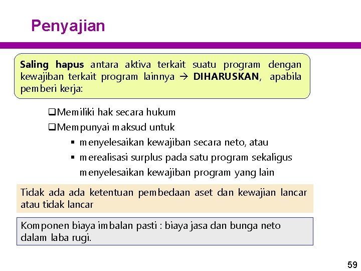 Penyajian Saling hapus antara aktiva terkait suatu program dengan kewajiban terkait program lainnya DIHARUSKAN,